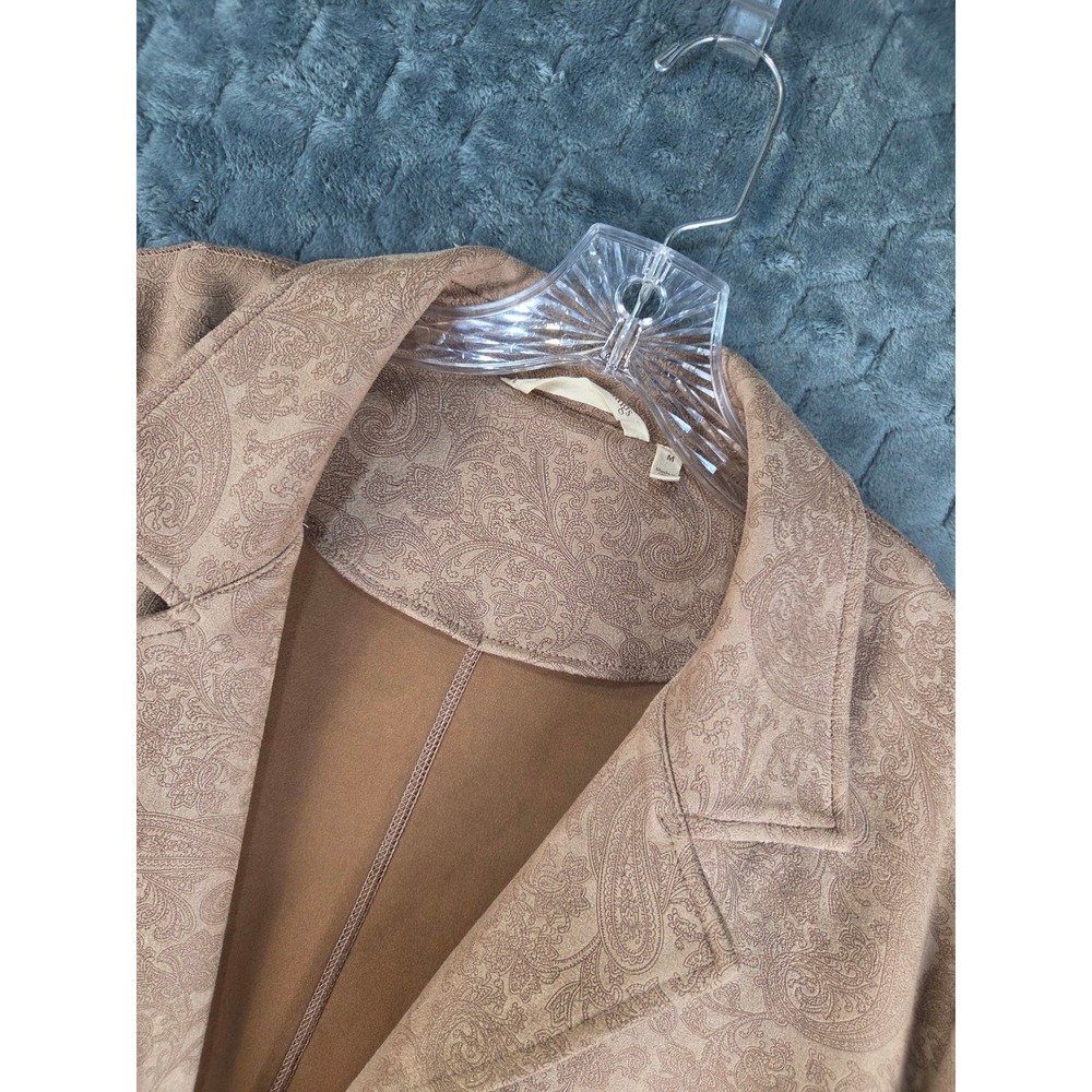 Soft Surroundings Tan Paisley Faux Suede Open Front Topper Jacket Medium 2GA66